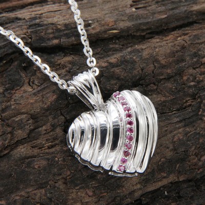 0.2CT Round Lab Created 14K White Gold Over Sapphire Heart Pendant 18'' Necklace