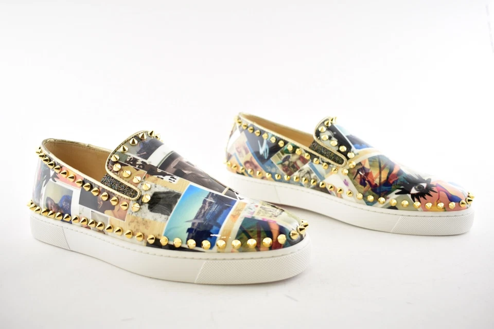 Christian Louboutin Pik Boat Patente Collage Negro Dorado Pico Tenis Planos 41 Foto 4 de 4