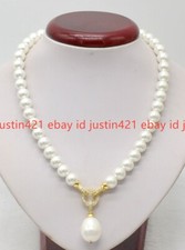 8/10/12/14mm White Shell Pearl Beads Baroque Pendant Necklace  Not real pearls  