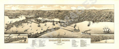 Panoramic Map of Duluth MN 16x36