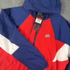 Nike Windbreaker Jacket Mens Large Red Blue White Hooded Loose Fit CJ4358-657
