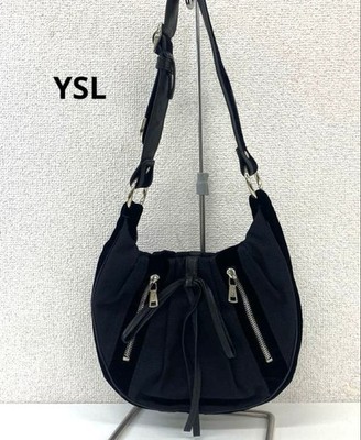 YVES SAINT LAURENT Shoulder Moon Bag Canvas Leather Velvet Black Tom Ford era
