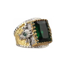 Emerald Stone Men Silver Ring, 925 Sterling Silver Emerald Gemstone Ring,
