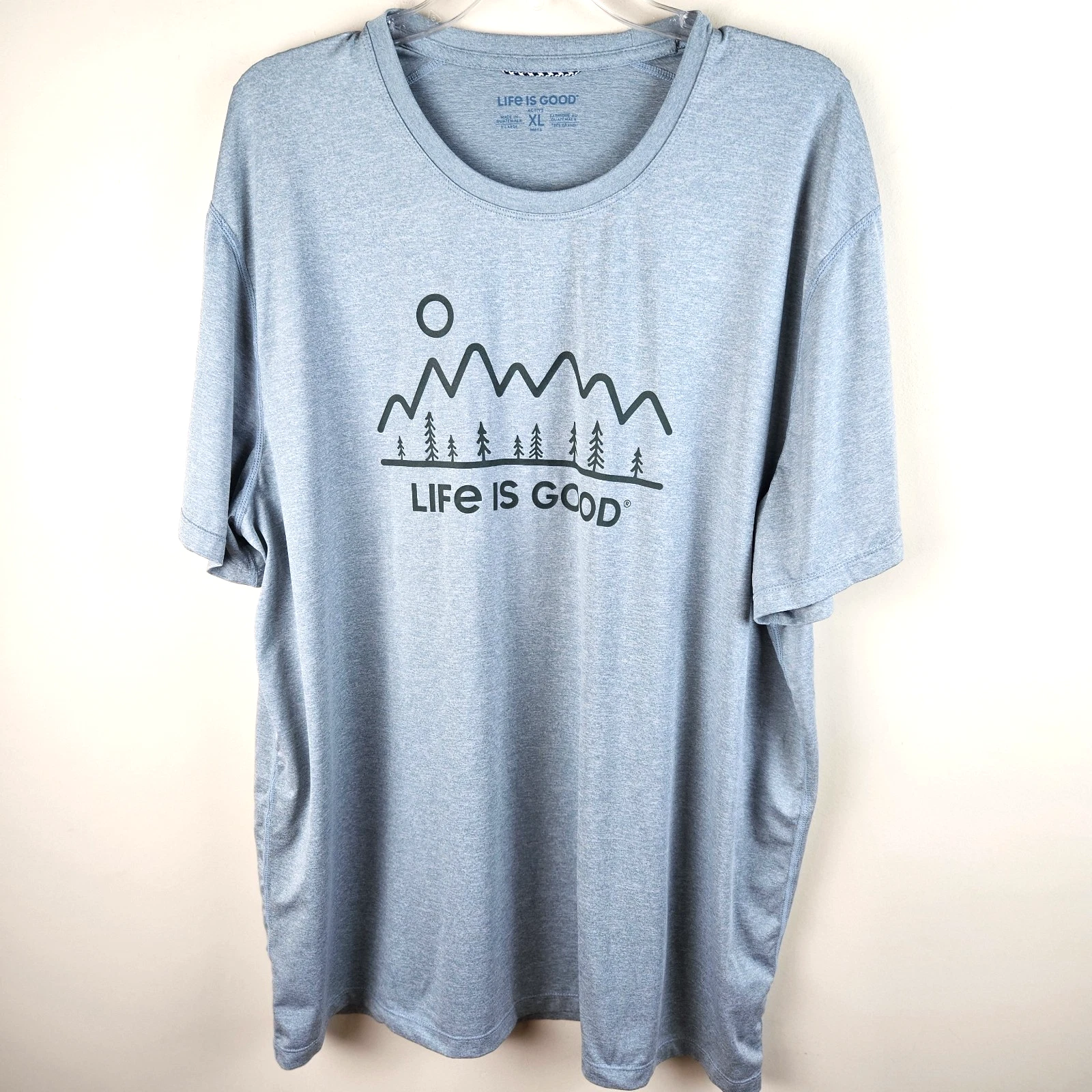 Life is Good Men Tee Shirt Sz XL gray wicking Hike Mountain Nature Landscape