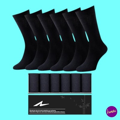 NIORASEN Herren 6 Paar Bambus Anzugsocken mit Geschenkbox, schwarz, UK 9-12