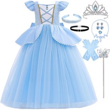 Princess Costume for Girls Cosplay Dress Carnival Halloween Party Outfit, Blu...