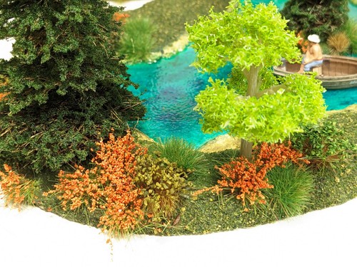 HO 8" x 6" FORGE LAKE w 8 Trees, Orange Flowers & Mini Dio 15mm 28mm POND #902 - Picture 6 of 18