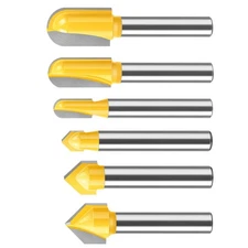 6Pcs 1/4" Shank 90° V-Groove and Round Nose Groove Router Bit Set Carving Cutter