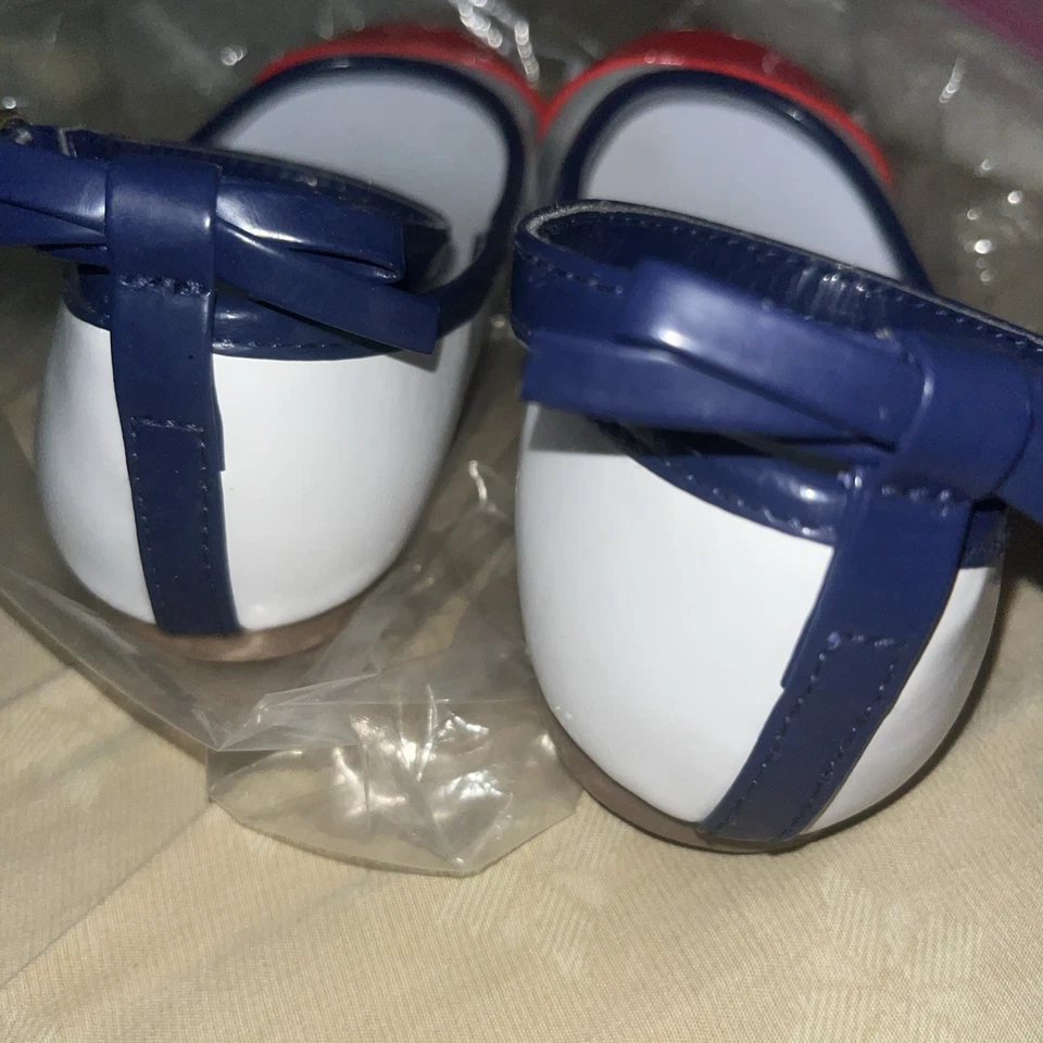 ZAPATOS GYMBOREE MOD SOBRE NARANJA CON CORREA AL TOBILLO NIÑAS PEQUEÑAS Talla 9 Blanco Azul Foto 3 de 3