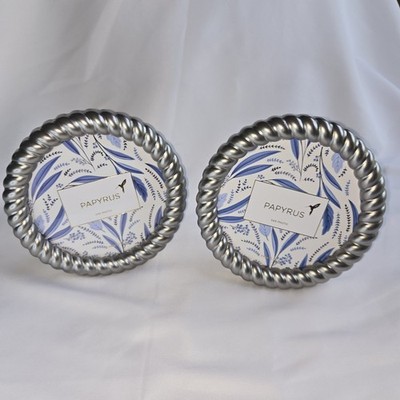 Set of 2 Papyrus 5'' Round Silver Metal Rope Photo Picture Frames 5 x 5 New