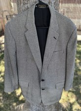 Hickey Freeman Vintage Sport Coat Men 46L Black White Houndstooth Blazer Jacket