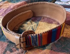 Vintage Guatemalan Mayan Cotton Leather Belt Womens Size S/M Colorful Tribal