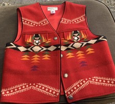 VTG Pendleton Originals Women's Red Southwestern Geometric Vest Pockets