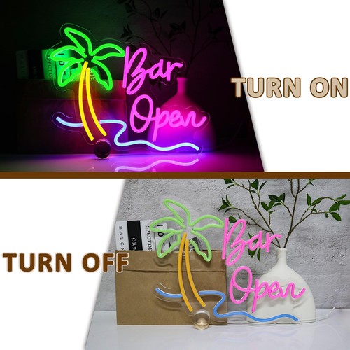 Bar Open Sign for Business, Neon Open Sign, USB Dimmable Palm Tree Neon Light... - Picture 5 of 7