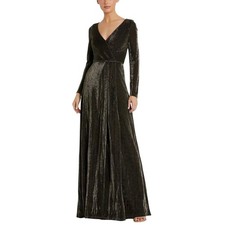 Mac Duggal 49088 Black and Gold Evening Gown Long Sleeve Metallic Dress Size 8