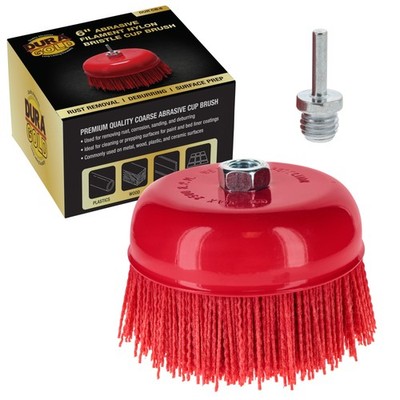 6'' Abrasive Filament Nylon Bristle Cup Brush, Sanding Scuffing, 5/8'' Thread 1/4''