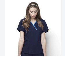 WONDERWINK Charlie 5 Pockets Women's Short Sleeve Scrub Top -Small- Navy 6026A