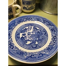 Blue Willow Pattern China Tea Cups Saucers, Small Plates Set of 17 Vintage Style