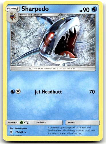 Sharpedo 28/145 Rare Guardians Rising Pokemon Near Mint