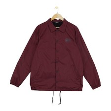 Vans Coach Jacket Mens Size M Burgundy Fleece Lined Collared Snap Button