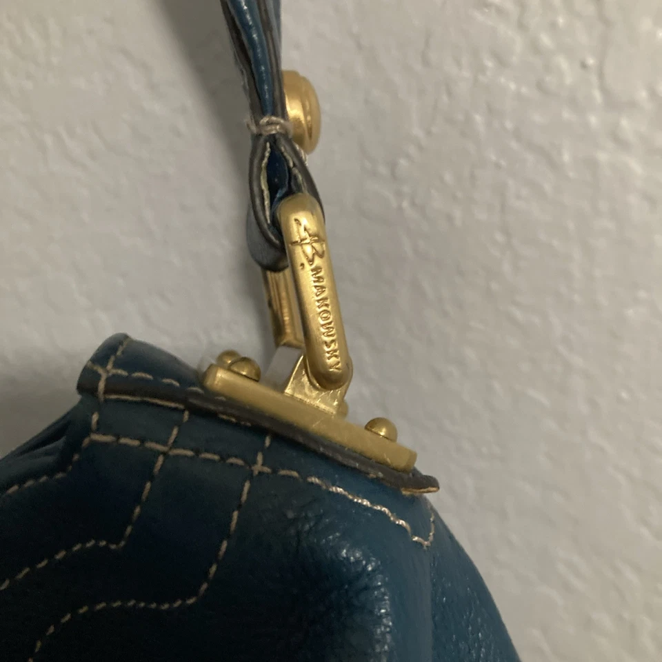 Bolso de Hombro B Makowsky Azul Teal Cuero Guijarro Suave Lg Holgado Hobo Foto 4 de 4