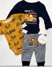 KOALA BABY 3 piece set navy/mustard FALL PUMPKIN TRACTOR size SMALL NEWBORN