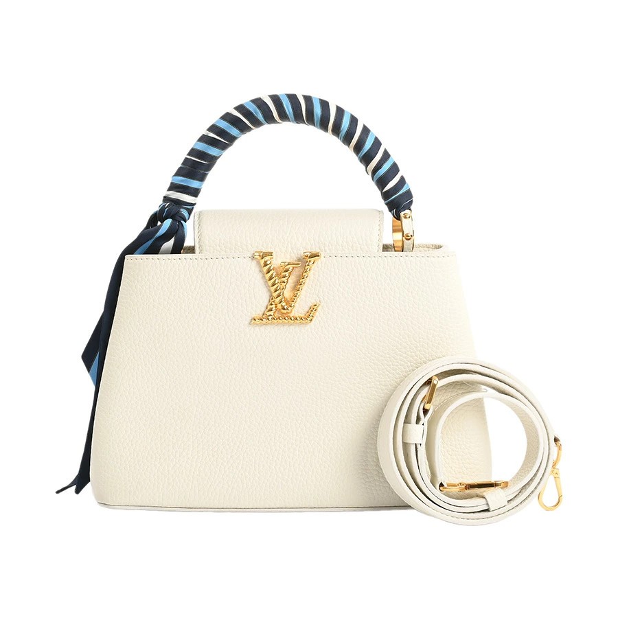 AUTH LOUIS VUITTON CAPUCINES BB HANDBAG M24673 WHITE TAURILLON LEATHER F/S