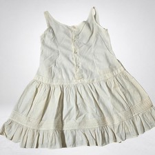 Batiste Dress or Slip Sleeveless Pintucked Ruffle Hem White 20 Inch Back Buttons