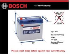 Battery fits TOYOTA PRIUS NHW20, ZVW4 1.5 1.8 2003 on Bosch 049 330A 45Ah New