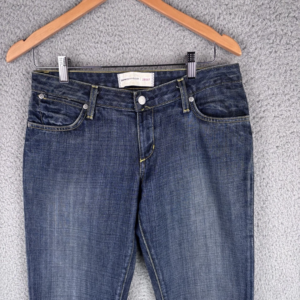 Pantalones de mezclilla y tela de papel para mujer 28 (30x36) tiro bajo calce ajustado ribete hechos en EE. UU. Foto 2 de 4