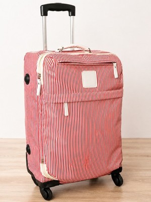 Vintage BRIC'S Milano Italy Red & White Striped Spinner Carry On 22x14 