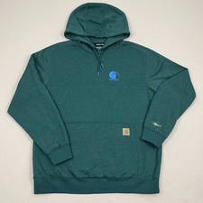 Carhartt Force Hoodie Mens L Relaxed Green Fleece Workwear Sweatshirt Pullover