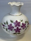 Hurricane Oil Lamp Shade Milk Glass Hand Painted Purple Floral Gold Trim Vintage