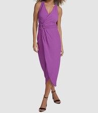 Siena Womens Purple V-Neck Sleeveless O-Ring Faux Wrap Dress Size 8