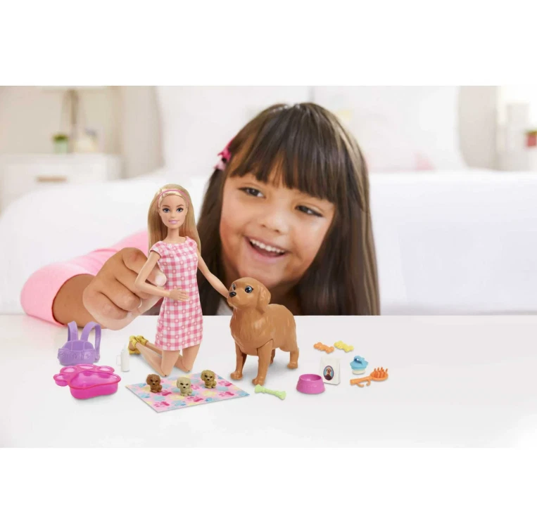 Barbie Doll Newborn Pups Playset w/Brunette Doll, Pregnant Mommy Dog + 3 Puppies - Image 2 of 3