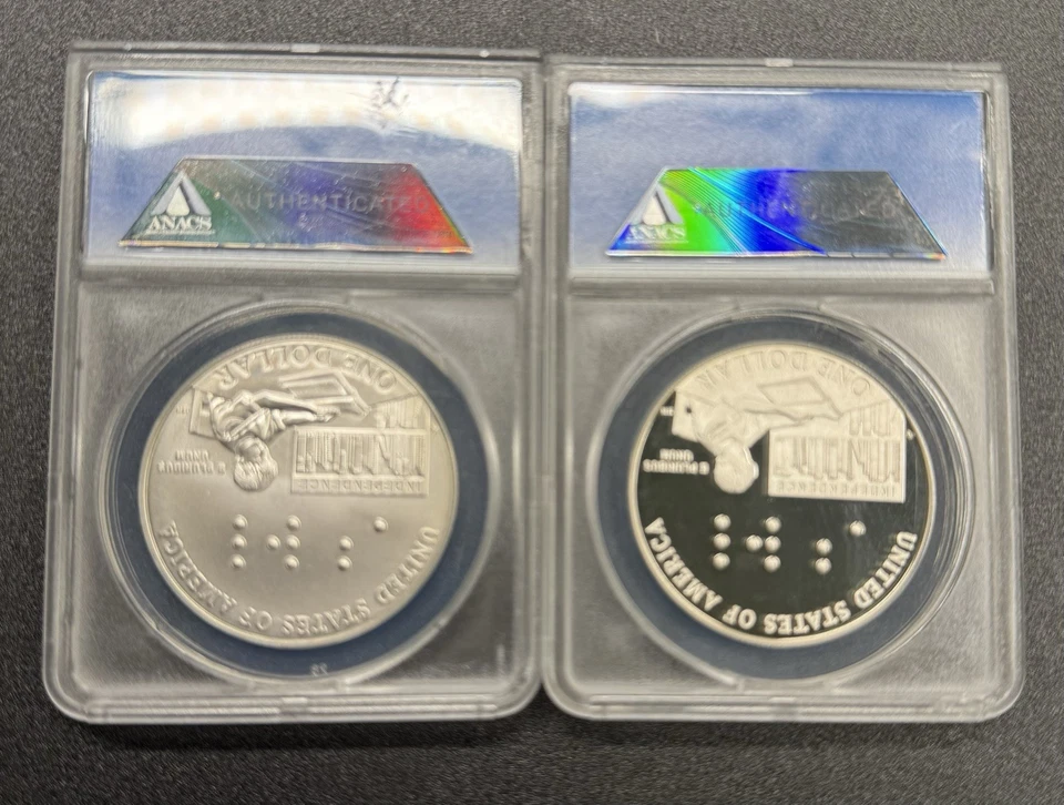 (2) 2009-P Louis Braille Bicentennial Silver Dollars MS70 & PR70DCAM ANACS FDI - Image 2 of 4