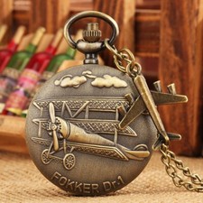 Bronze Flying Fighter Display Quartz Pocket Watch for Men Women Souvenir Gifts