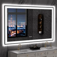 60"X36" LED Bathroom Mirror Black Framed, Anti-Fog, Dimmable, Lighted Bathroom V