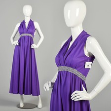 Small 1970s Jumpsuit Halter Palazzo Pant Wide Leg Jewel Tone Purple Disco Outfit