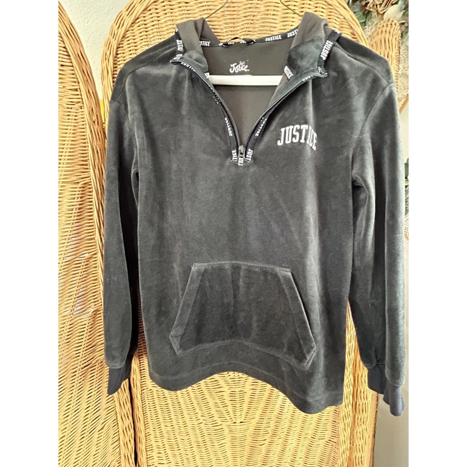 Sudadera con Capucha Justice Youth Media Cremallera Polar Con Bolsillo Canguro Talla 10 Terciopelo Negro y Foto 4 de 4