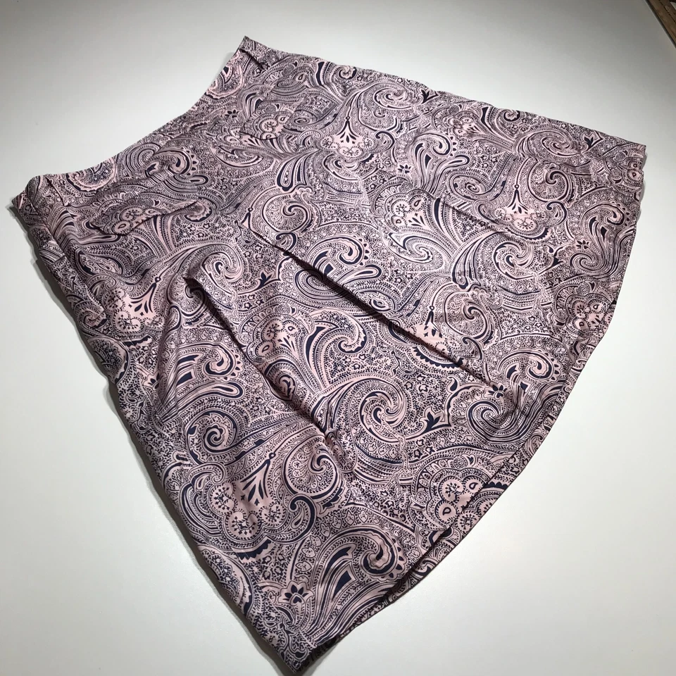 Saia plissada Liz Claiborne tamanho 16 rosa e preta paisley seda mistura de algodão bolsos - Imagem 4 de 4