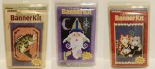 The Beadery BEADED BANNER KIT Bead Pattern Craft Kit NOS ~ Fish, Kittens, Wizard