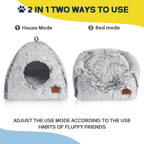 CATISM Cat Bed Cave Soft Home Warming Foldable Calming Fluffy Gradient Grey - Picture 3 of 8