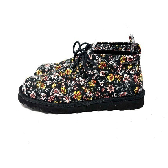 BearPaw Womens Black Floral Combat Boots Size 7 Ankle Booties-image