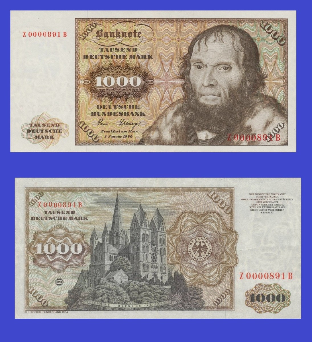 1977年　ドイツ 1000 マーク　旧紙幣 1977年 ドイツ 1000 マーク 旧紙幣