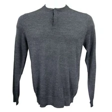 Men's Charcoal Gray Club Room Merino Wool Blend Henley Sweater, Size Small