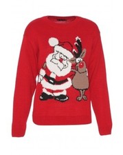Womens UGLY Christimas sweater Santa Reindeer size M L NWT Red