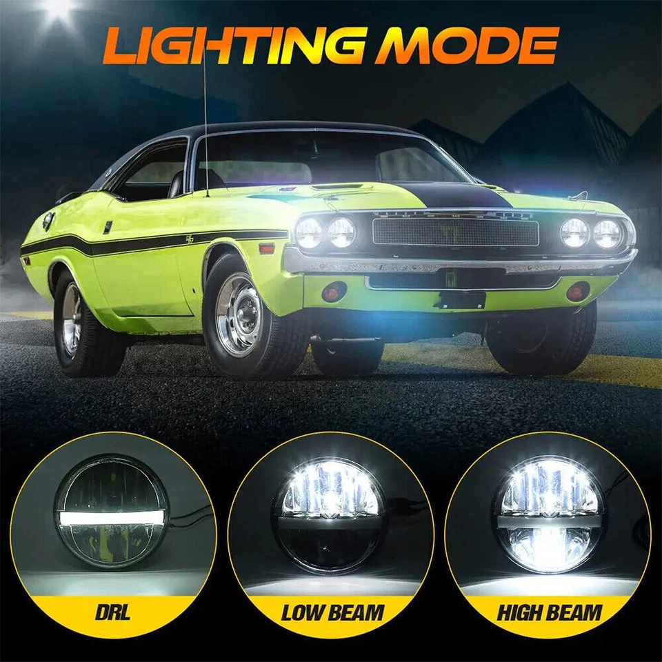 4X 5 3/4" 5.75inch LED Headlights Hi/Lo Halo DRL Angel Eye For Peterbilt 349 359 - Image 2 of 4