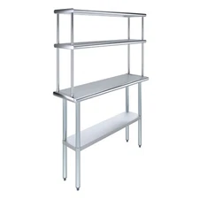 14 in. x 48 in. Stainless Steel Work Table & 12 in. Wide Double Tier Overshelf