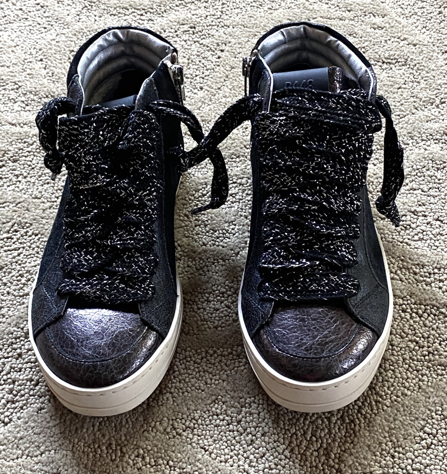 NEW P448 SMOKE BLACK LEATHER SUEDE HI-TOP SKATE SNEAKERS SIZE: 36 / US 6